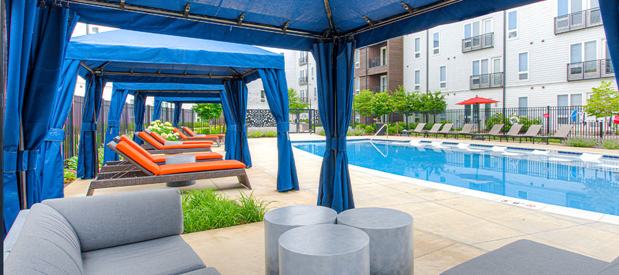 View of the pool area located at Spark Apartments